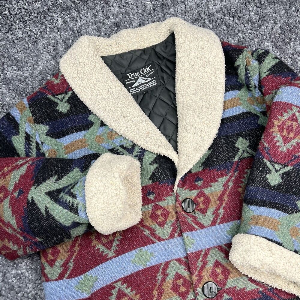 Vintage True Grit Women’s Western Navajo Wool Blend Button Jacket Size S USA